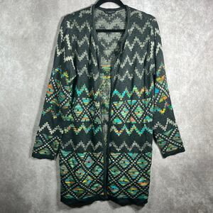Signature Studio Cardigan Sweater Womens 1X Green Knit Southwestern Aztec Boho